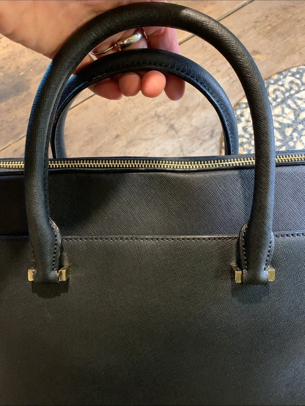 Like New Kate Spade Saffiano 13” Black Leather Laptop Bag with Shoulder Strap